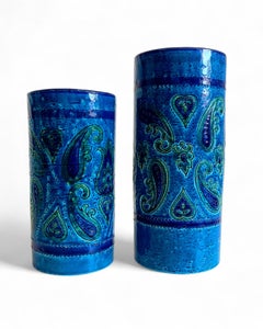 Paire de vases en céramique Aldo Londi Rimini Blu, Bitossi, Italie, années 1960