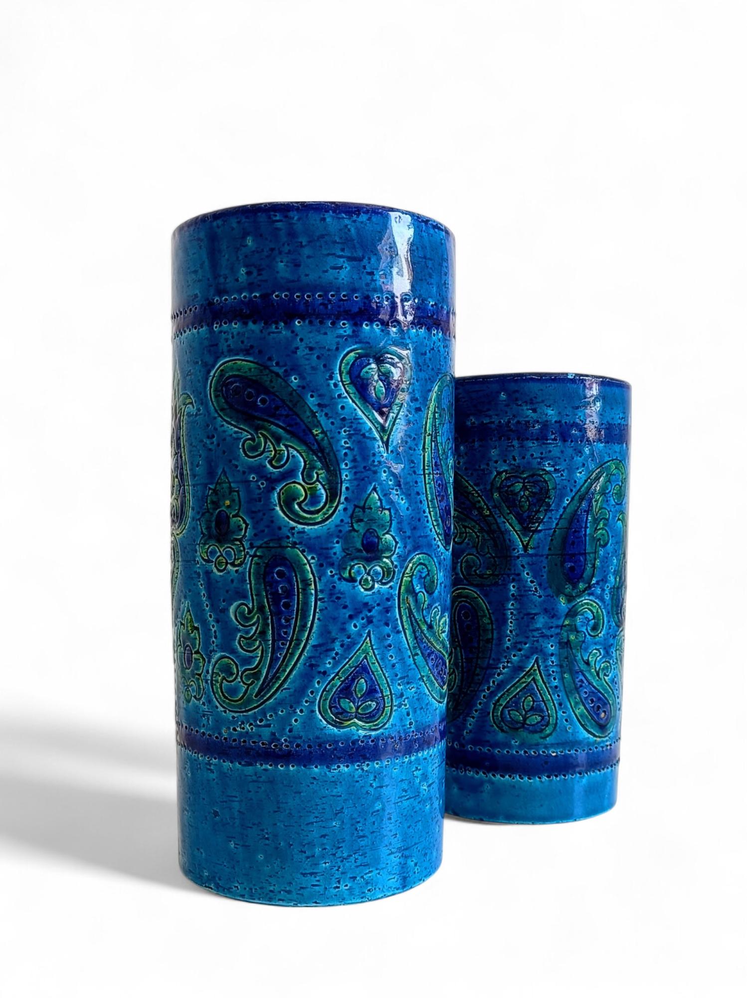 Mid-Century Modern Bitossi by Aldo Londi Paire de grands vases en céramique bleue Rimini, Italie, années 1960 en vente