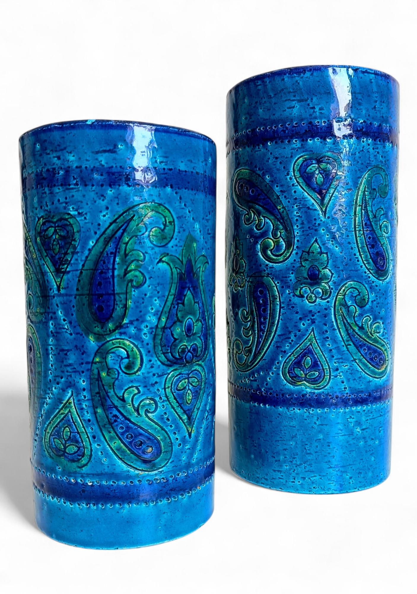 italien Bitossi by Aldo Londi Paire de grands vases en céramique bleue Rimini, Italie, années 1960 en vente