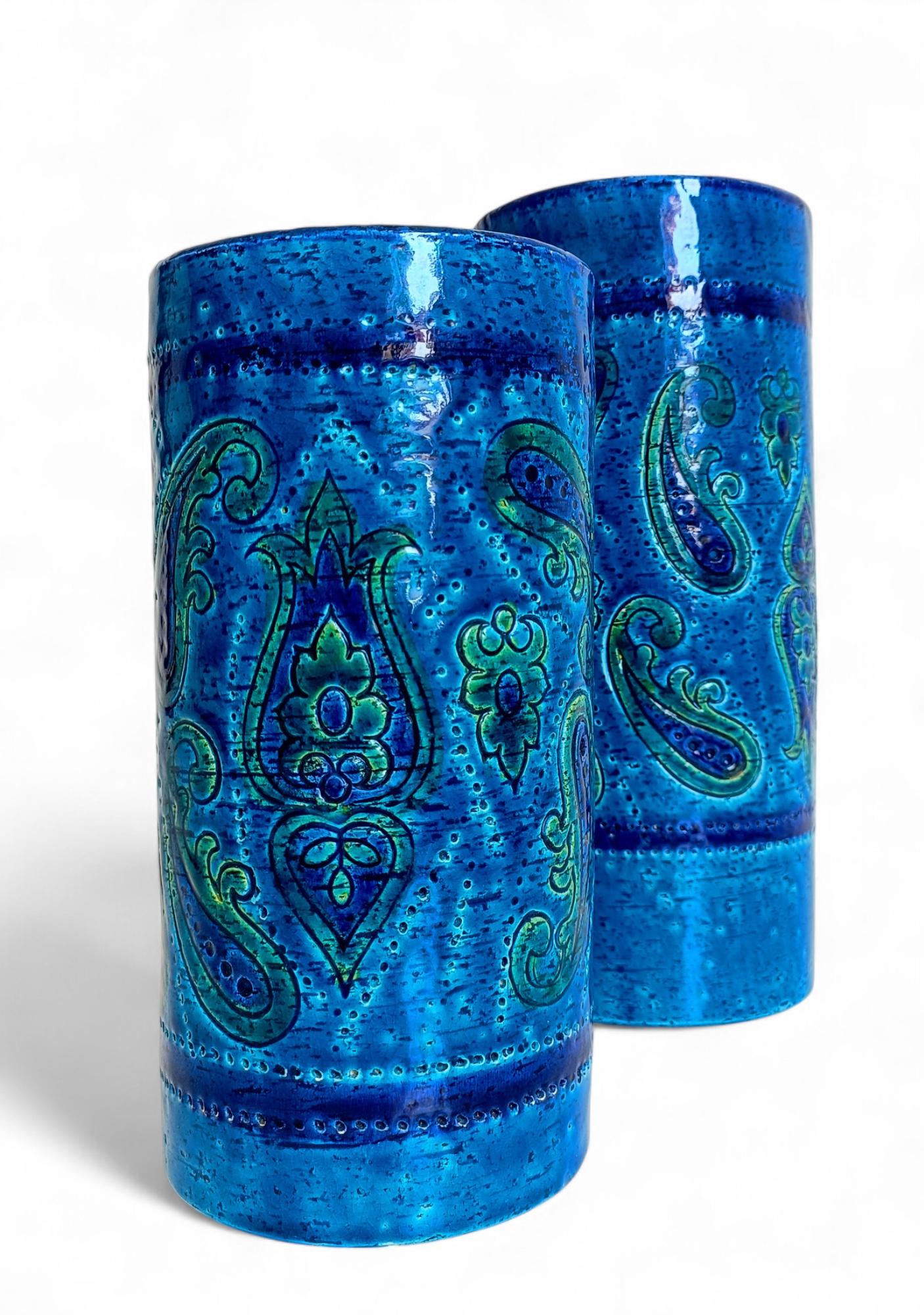 Vernissé Bitossi by Aldo Londi Paire de grands vases en céramique bleue Rimini, Italie, années 1960 en vente