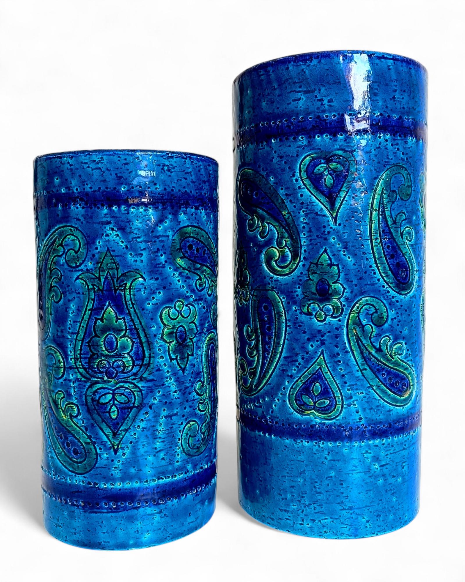 Bitossi by Aldo Londi Paire de grands vases en céramique bleue Rimini, Italie, années 1960 Excellent état - En vente à Valencia, VC