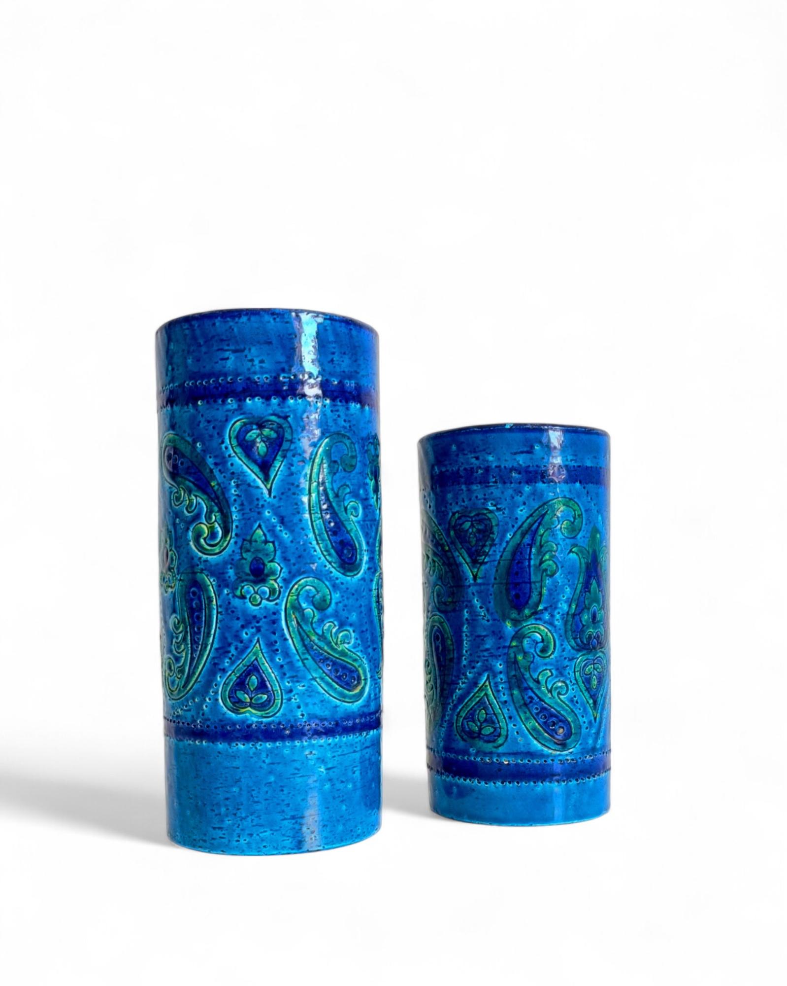 Milieu du XXe siècle Bitossi by Aldo Londi Paire de grands vases en céramique bleue Rimini, Italie, années 1960 en vente