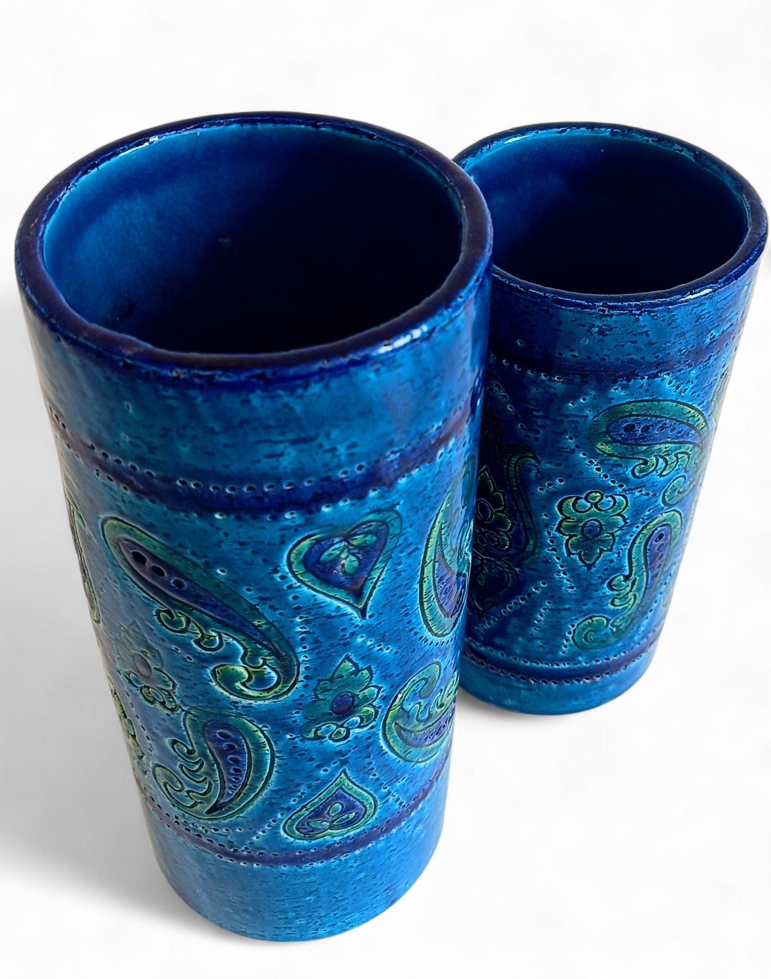 Céramique Bitossi by Aldo Londi Paire de grands vases en céramique bleue Rimini, Italie, années 1960 en vente