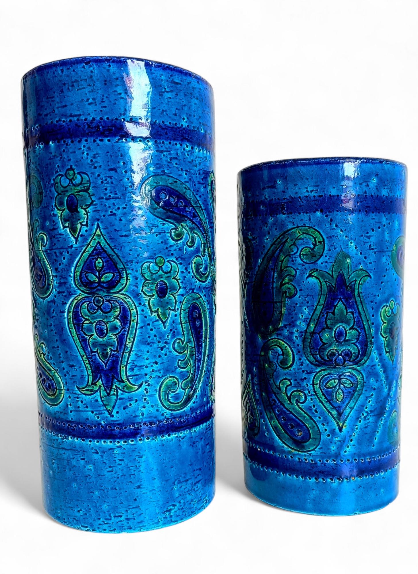 Bitossi by Aldo Londi Paire de grands vases en céramique bleue Rimini, Italie, années 1960 en vente 1