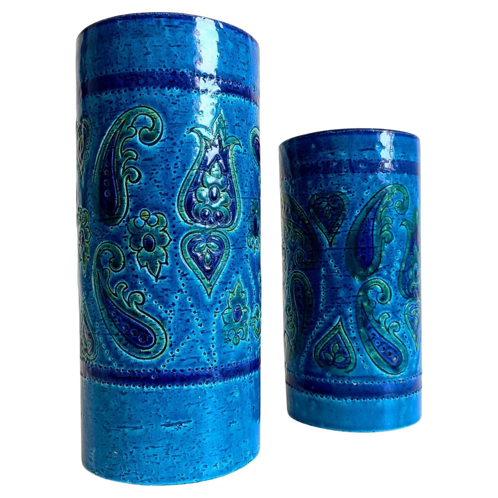 Bitossi by Aldo Londi Pair of Large Rimini Blue Ceramic Vases, Italy, 1960s