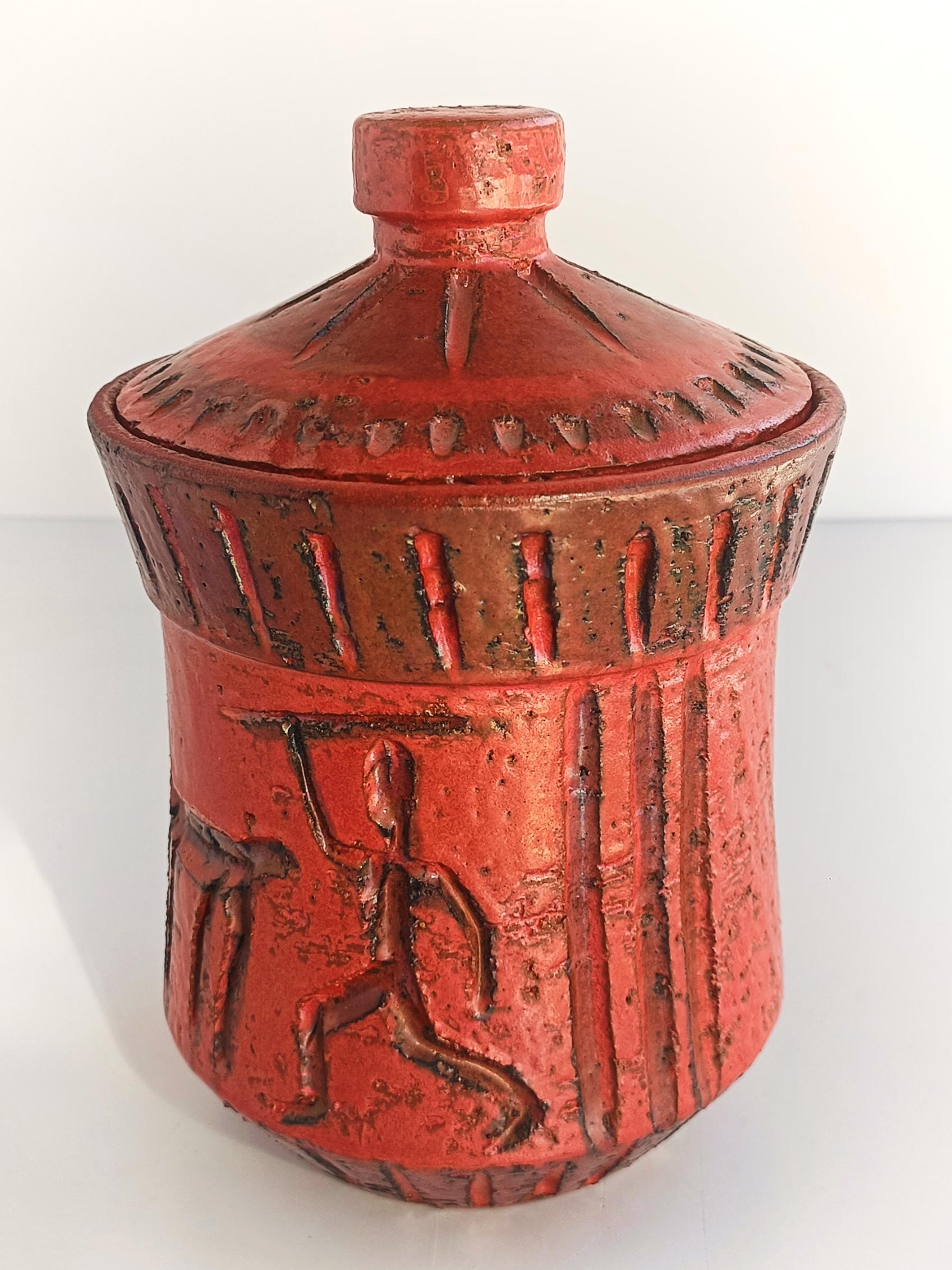 Bitossi by Aldo Londi Primitivist Red Glazing Ceramic Jar, Italy, 1960s 3