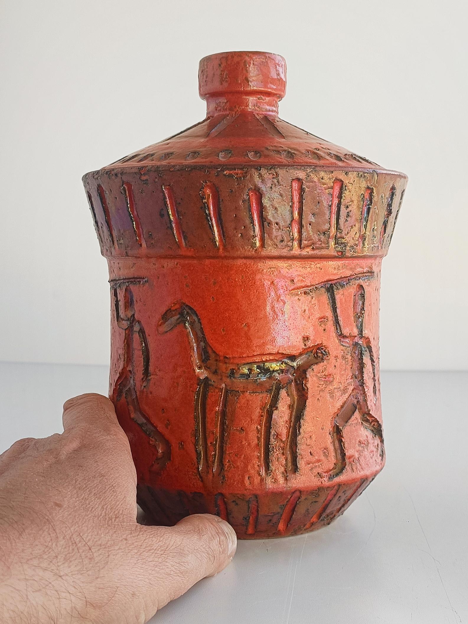 Bitossi by Aldo Londi Primitivist Red Glazing Ceramic Jar, Italy, 1960s 4
