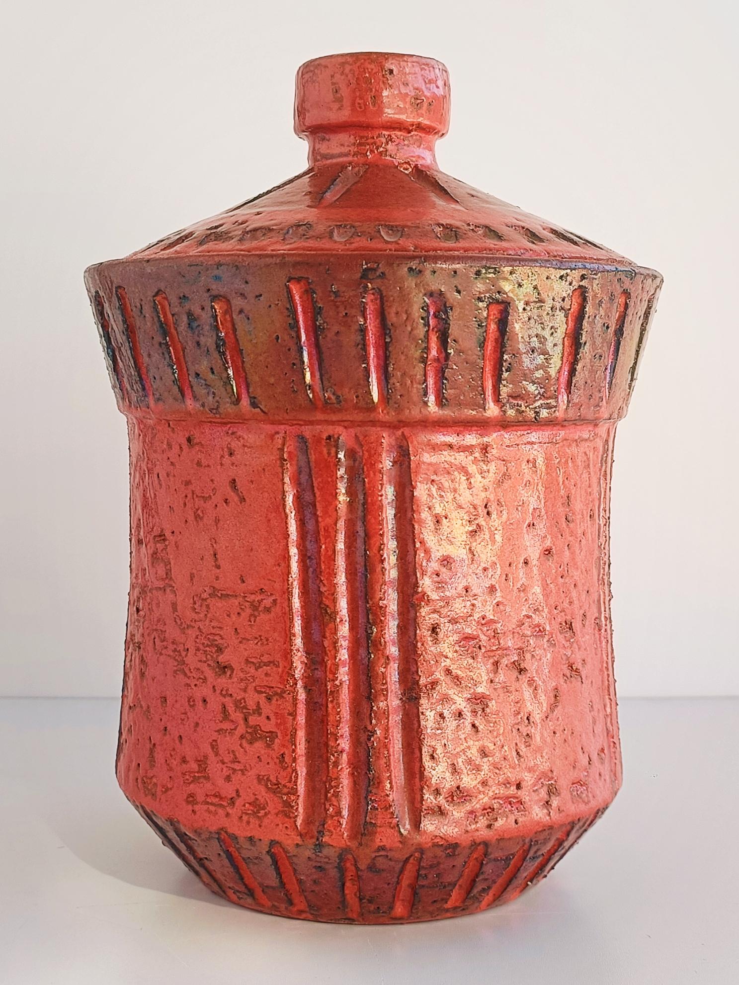 Italian Bitossi by Aldo Londi Primitivist Red Glazing Ceramic Jar, Italy, 1960s