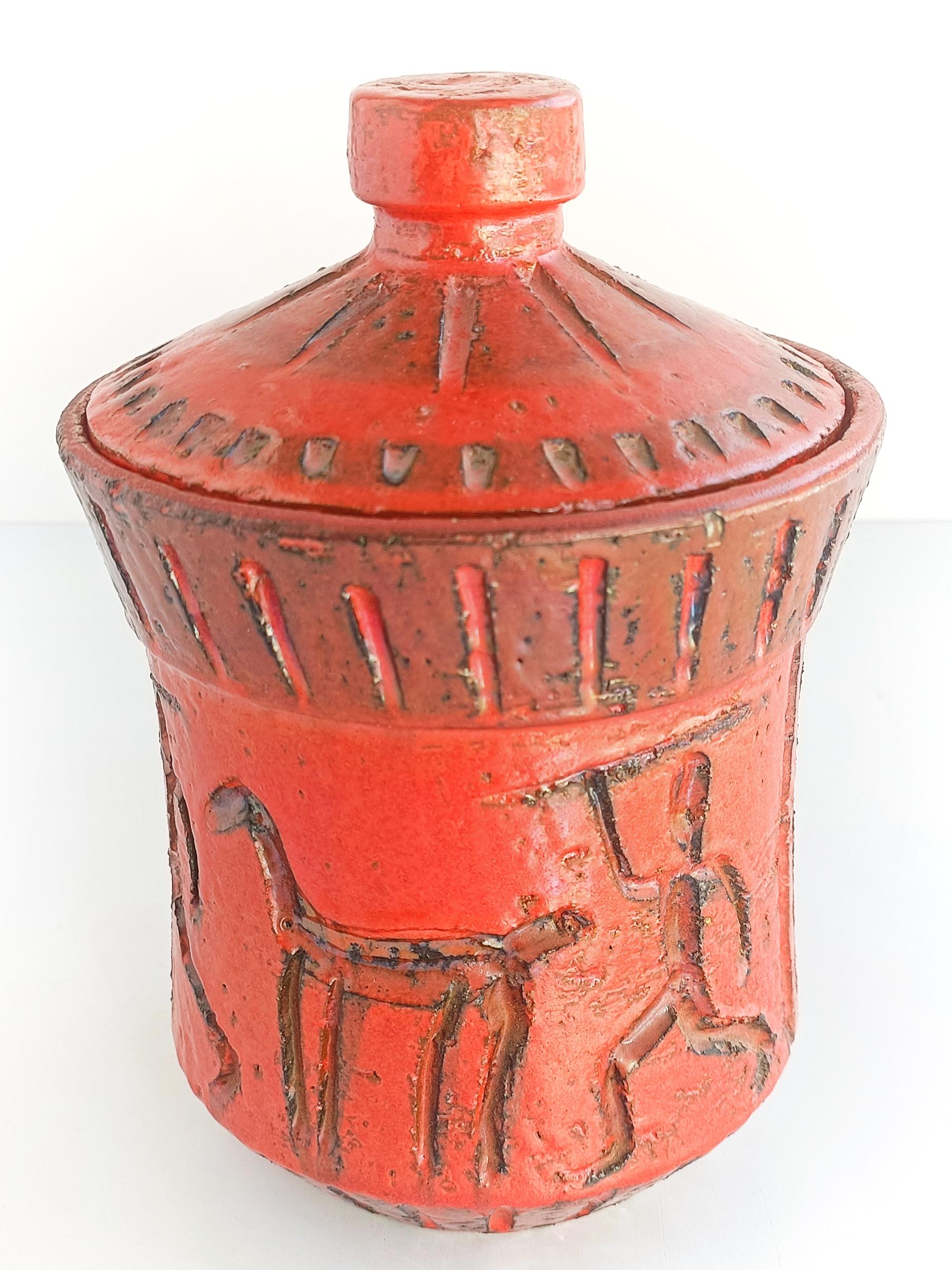 Glazed Bitossi by Aldo Londi Primitivist Red Glazing Ceramic Jar, Italy, 1960s