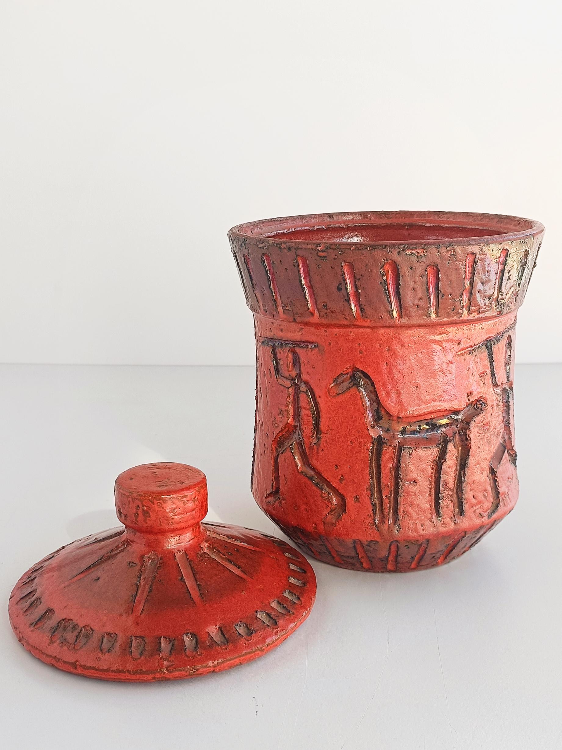 20th Century Bitossi by Aldo Londi Primitivist Red Glazing Ceramic Jar, Italy, 1960s