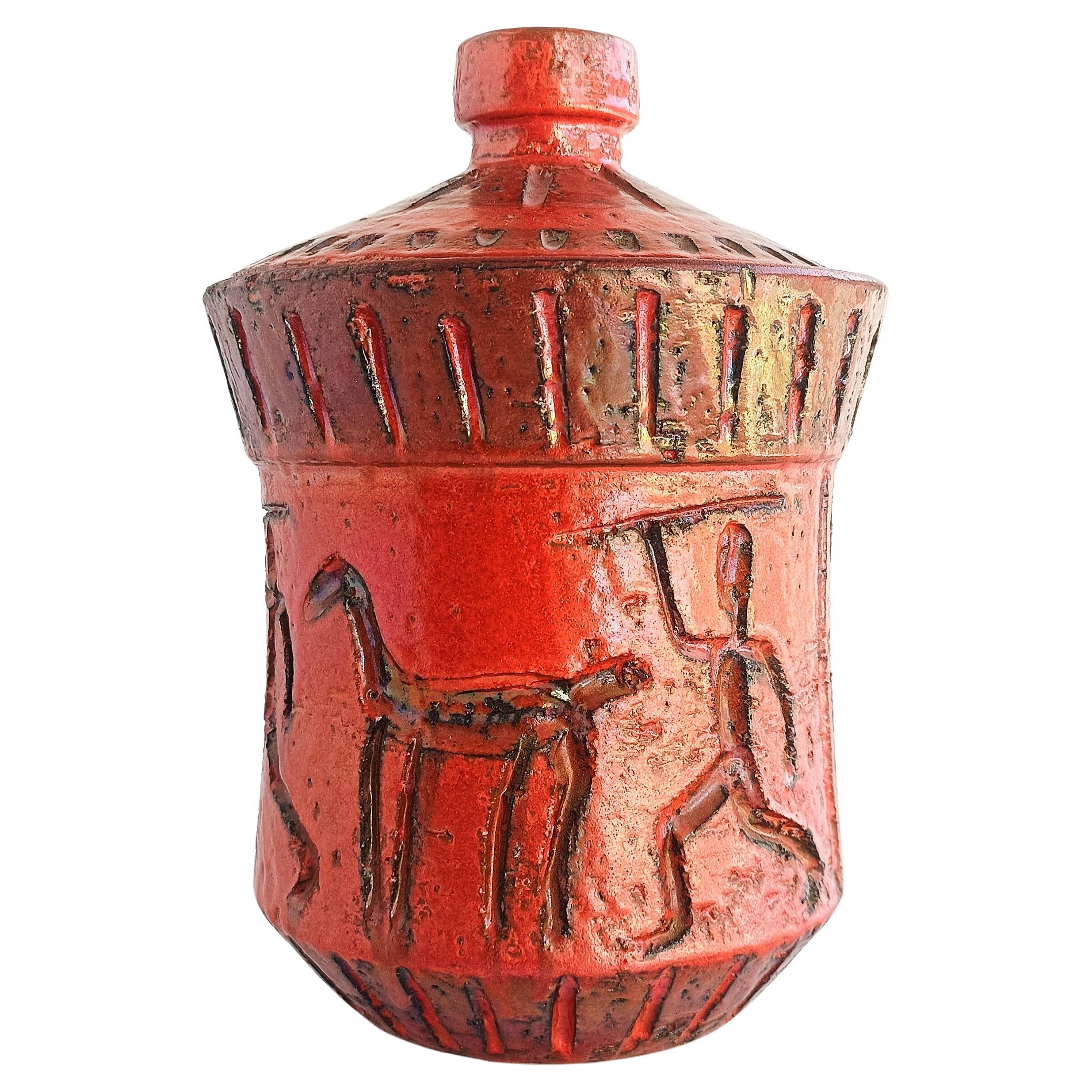 Bitossi by Aldo Londi Primitivist Red Glazing Ceramic Jar, Italy, 1960s