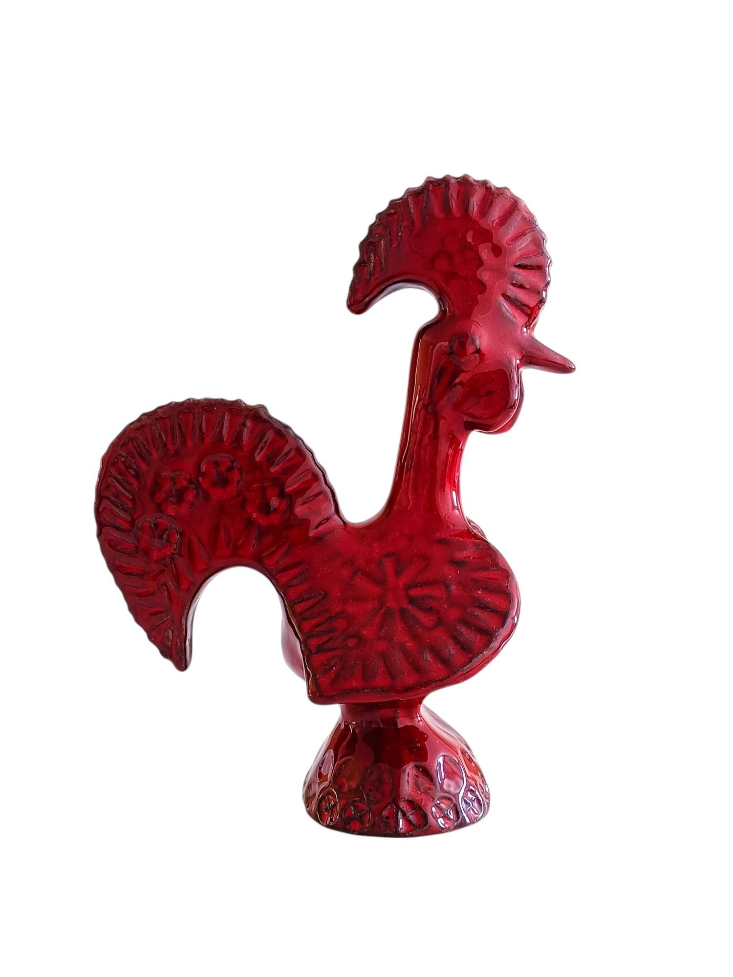 Gallo de cerámica esmaltada roja Bitossi By Aldo Londi, Italia, años 60 en venta 2