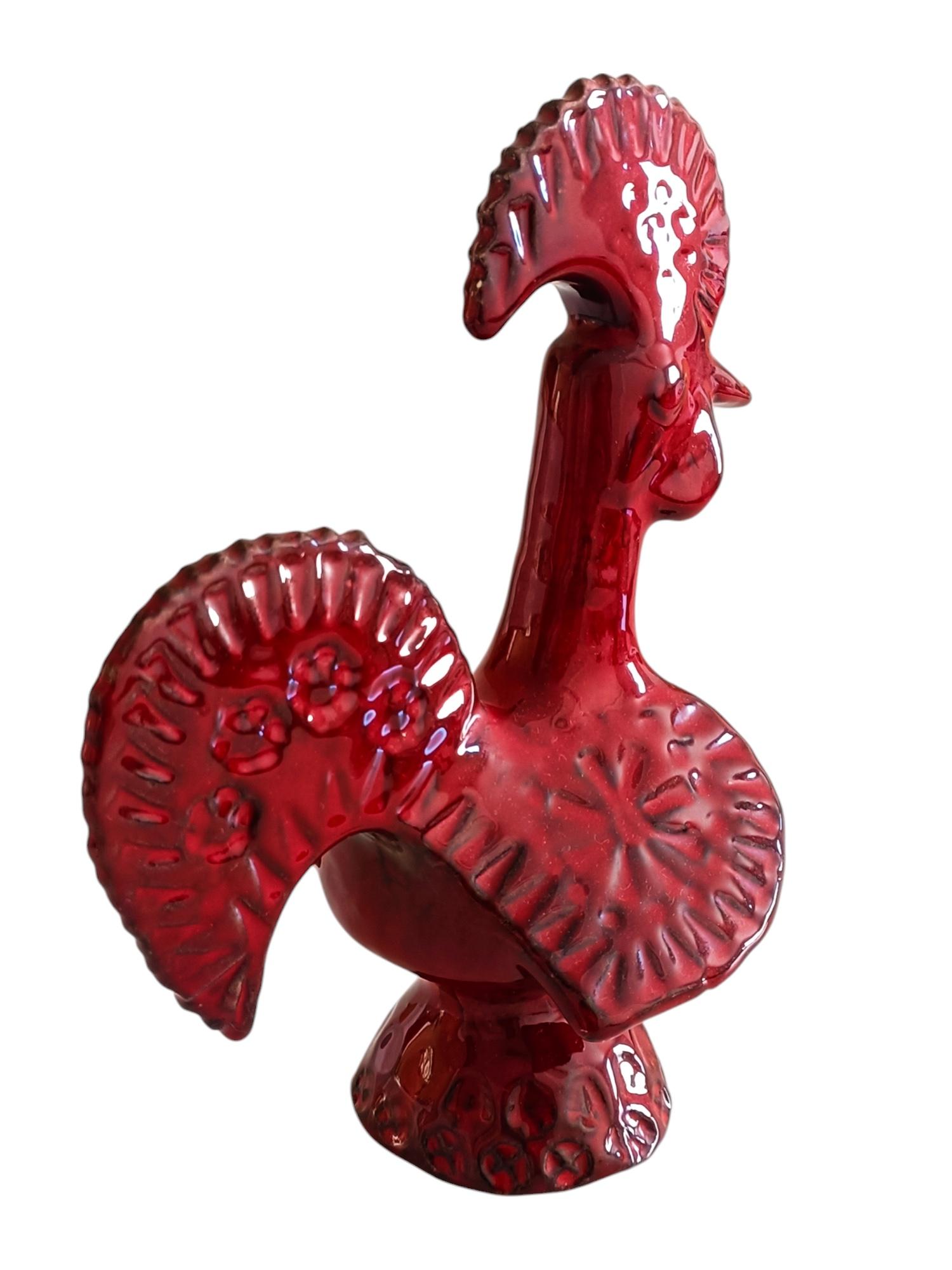 Gallo de cerámica esmaltada roja Bitossi By Aldo Londi, Italia, años 60 Italiano en venta