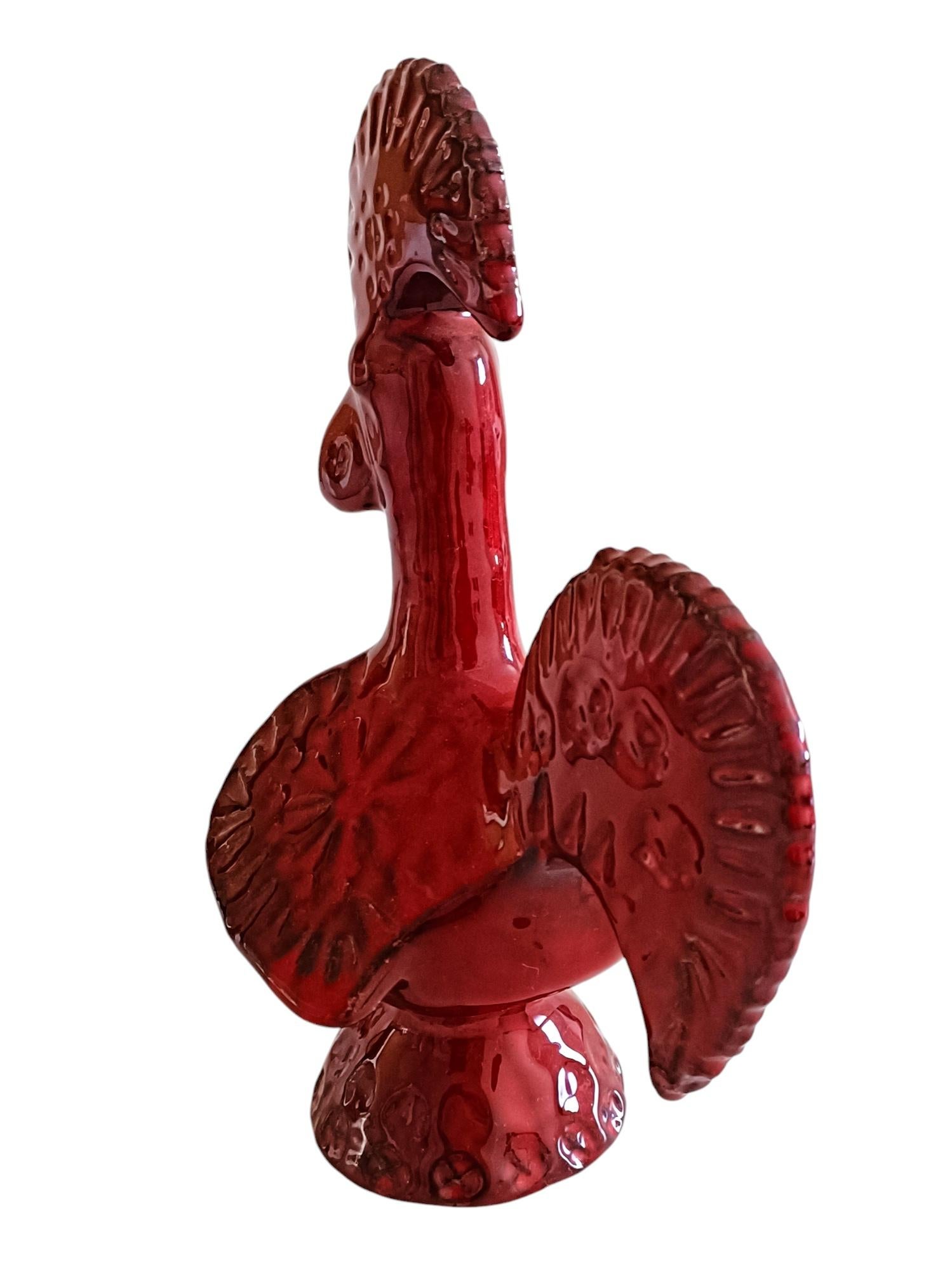 Gallo de cerámica esmaltada roja Bitossi By Aldo Londi, Italia, años 60 Glaseado en venta