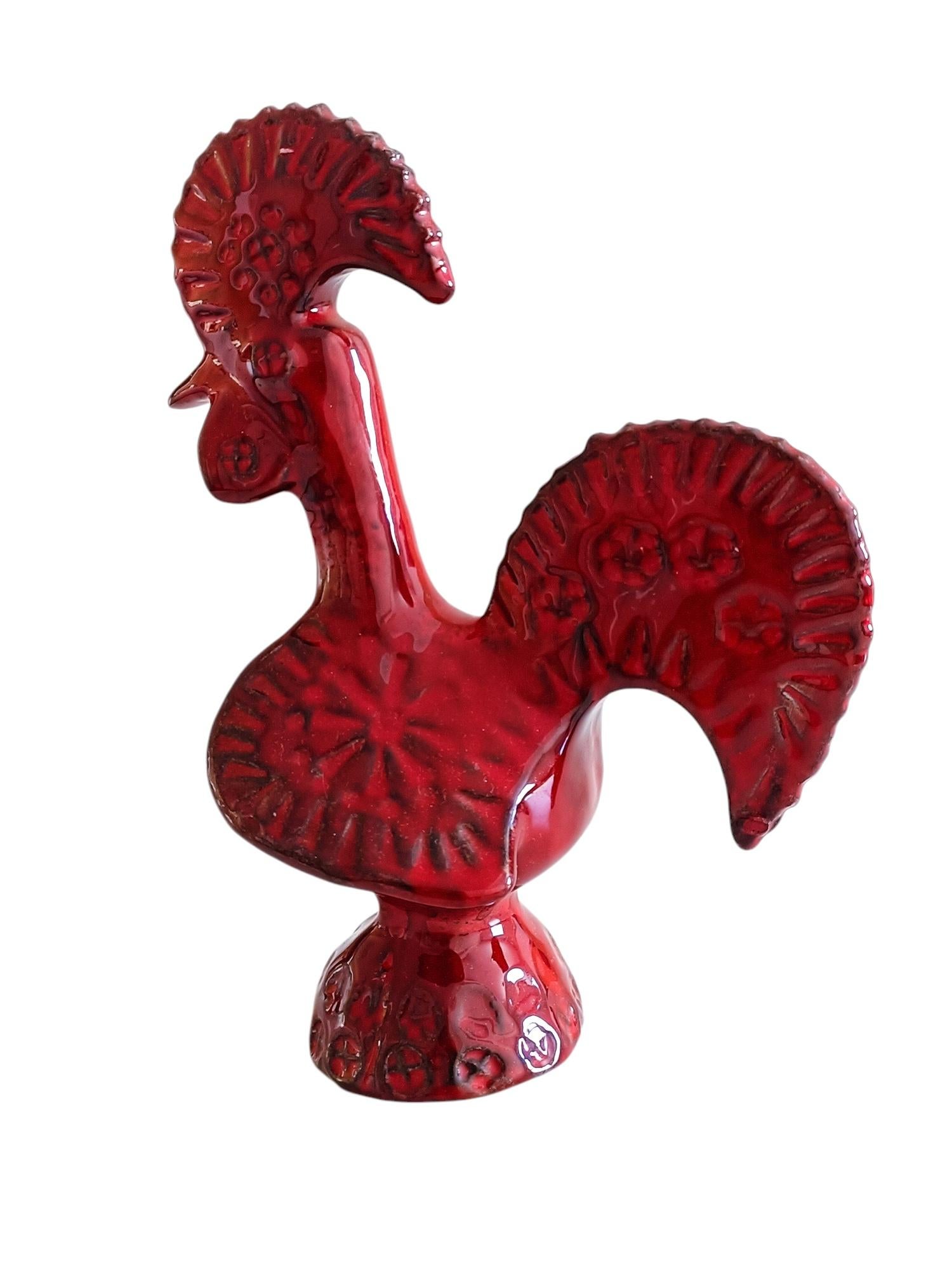 Gallo de cerámica esmaltada roja Bitossi By Aldo Londi, Italia, años 60 en Excelente estado para la venta en Valencia, VC