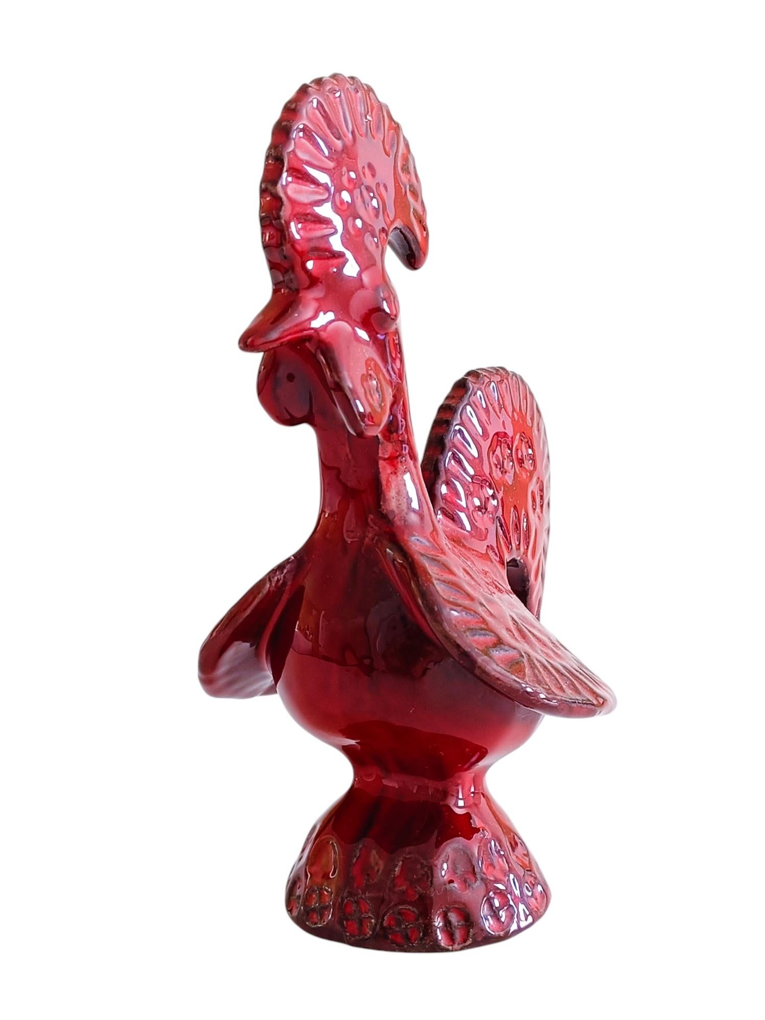 Gallo de cerámica esmaltada roja Bitossi By Aldo Londi, Italia, años 60 mediados del siglo XX en venta