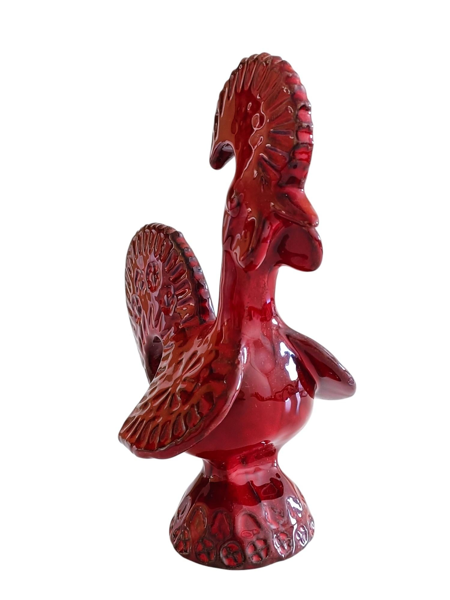 Gallo de cerámica esmaltada roja Bitossi By Aldo Londi, Italia, años 60 Cerámico en venta