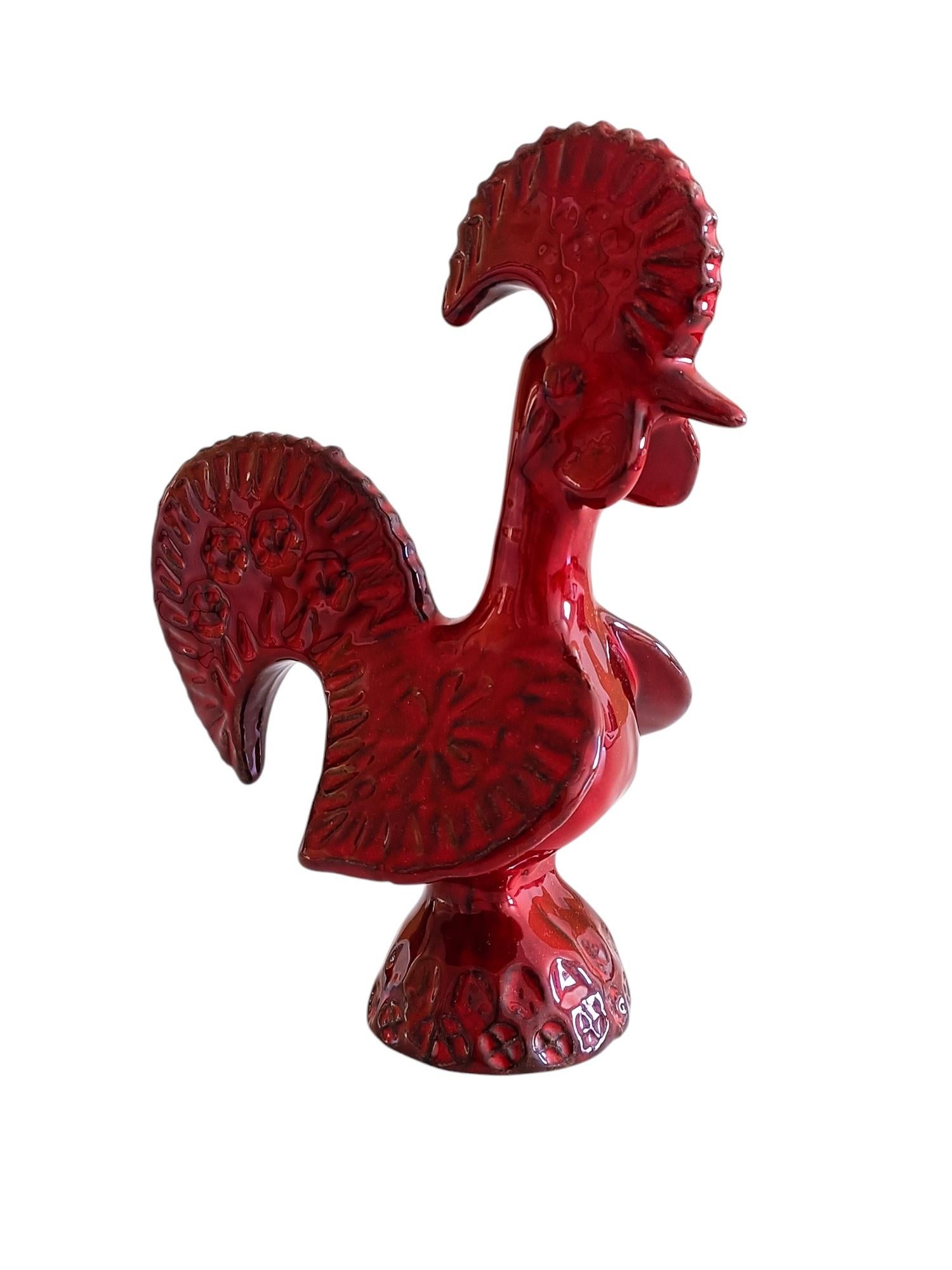 Gallo de cerámica esmaltada roja Bitossi By Aldo Londi, Italia, años 60 en venta 1