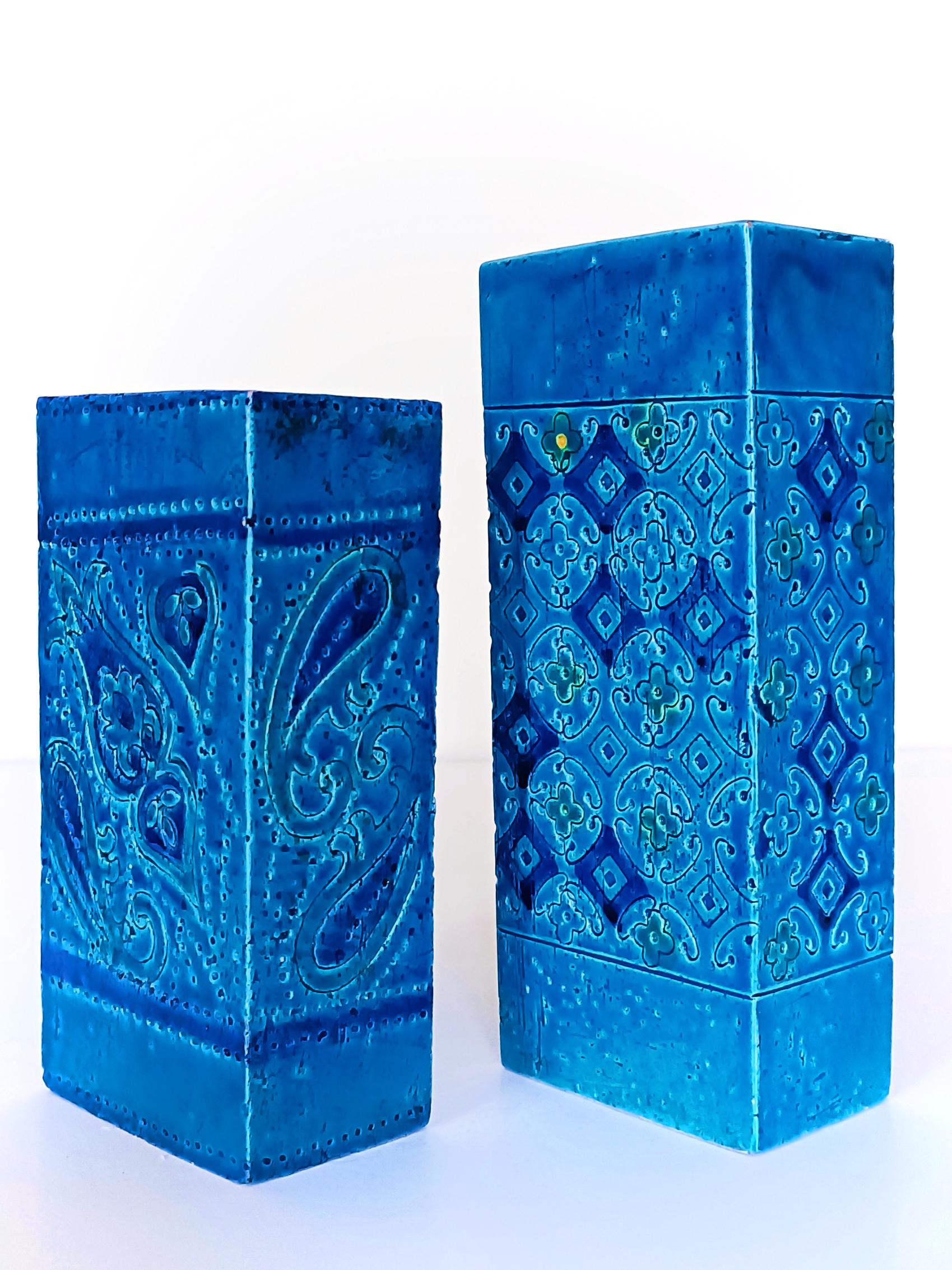 Glazed Vintage Italian Bitossi Aldo Londi Rimini Blu Ceramic Vases, 1960s For Sale