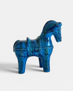 Bitossi di Aldo Londi Rimini Blu Horse Sculpture, Italia, circa 1965