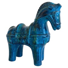 Bitossi di Aldo Londi Rimini Blu Horse Sculpture, Italia, circa 1965