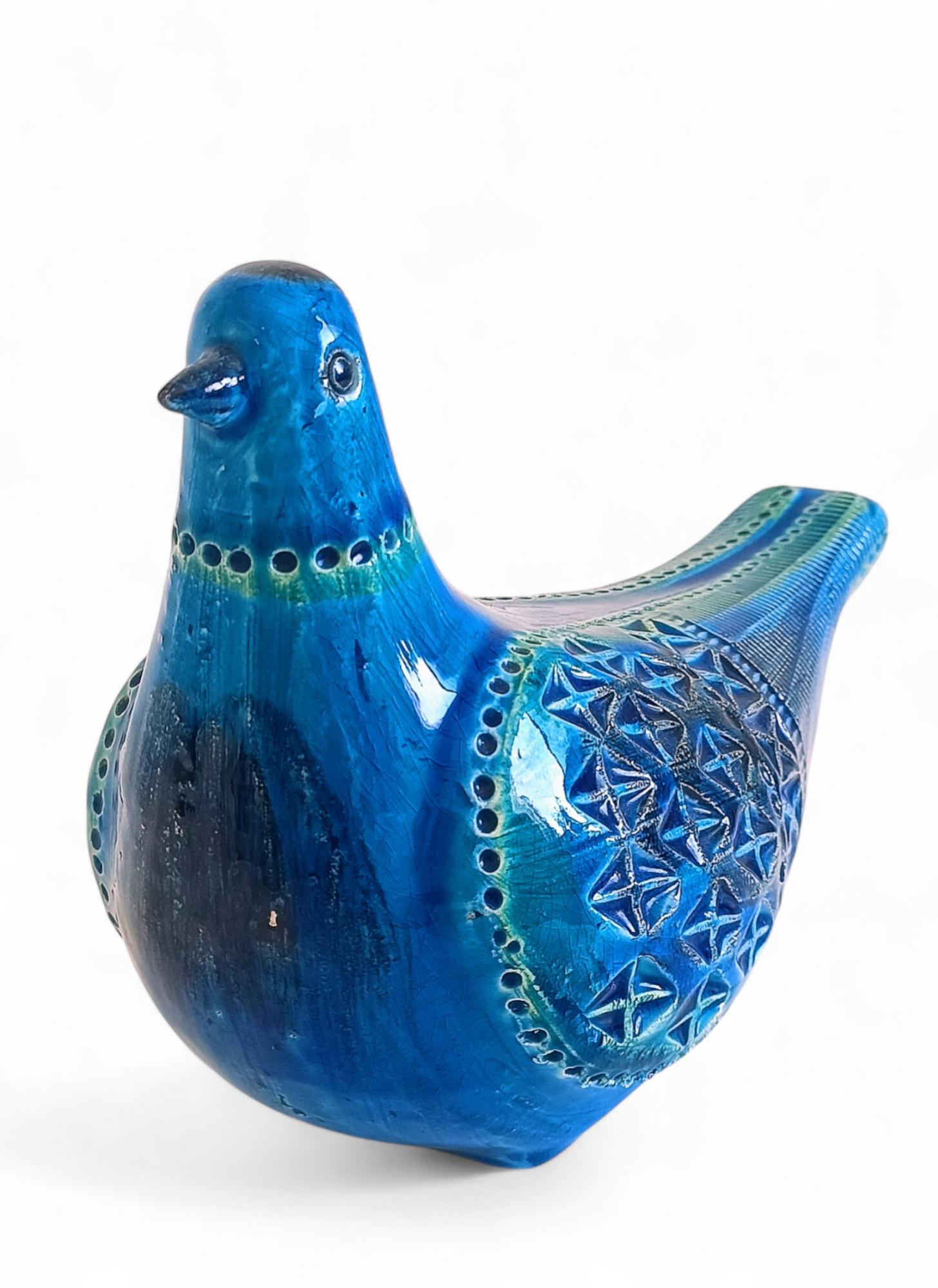 Mid-Century Modern Grande sculpture de colombe en céramique bleue de Bitossi by Aldo Londi Rimini, Italie c.1950s en vente