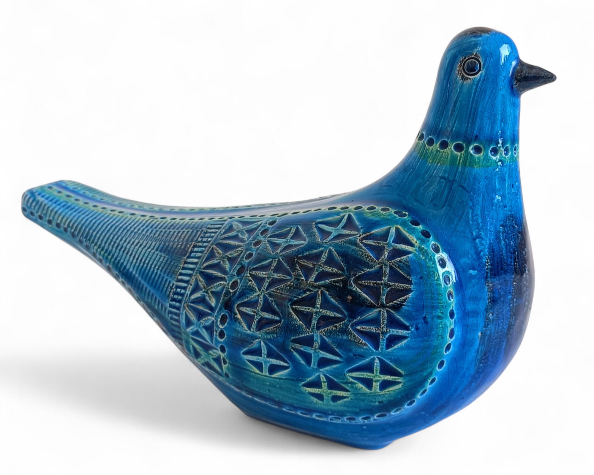 Vernissé Grande sculpture de colombe en céramique bleue de Bitossi by Aldo Londi Rimini, Italie c.1950s en vente