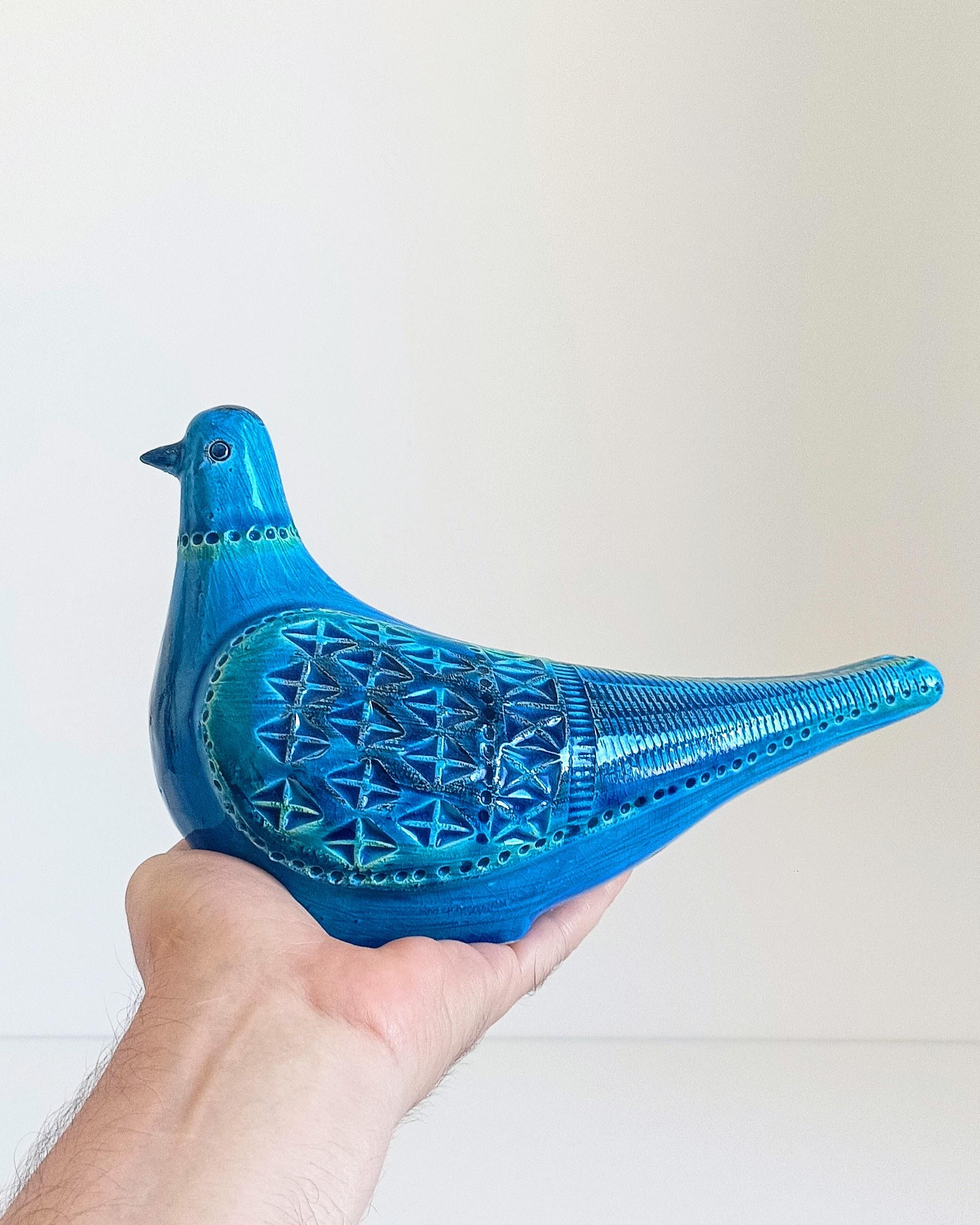 Céramique Grande sculpture de colombe en céramique bleue de Bitossi by Aldo Londi Rimini, Italie c.1950s en vente
