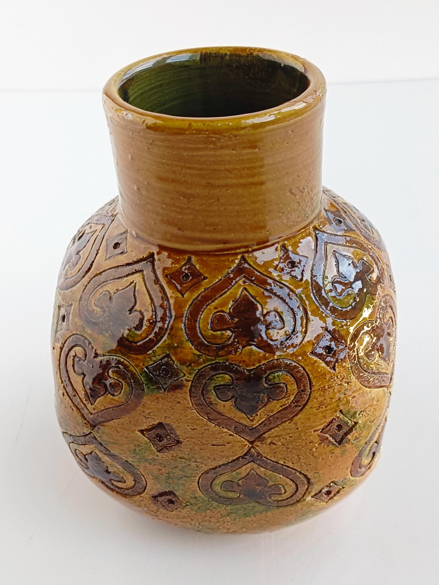 Italian Bitossi by Aldo Londi Spagnolo Decor Ceramic Vase, Italy, 1960s