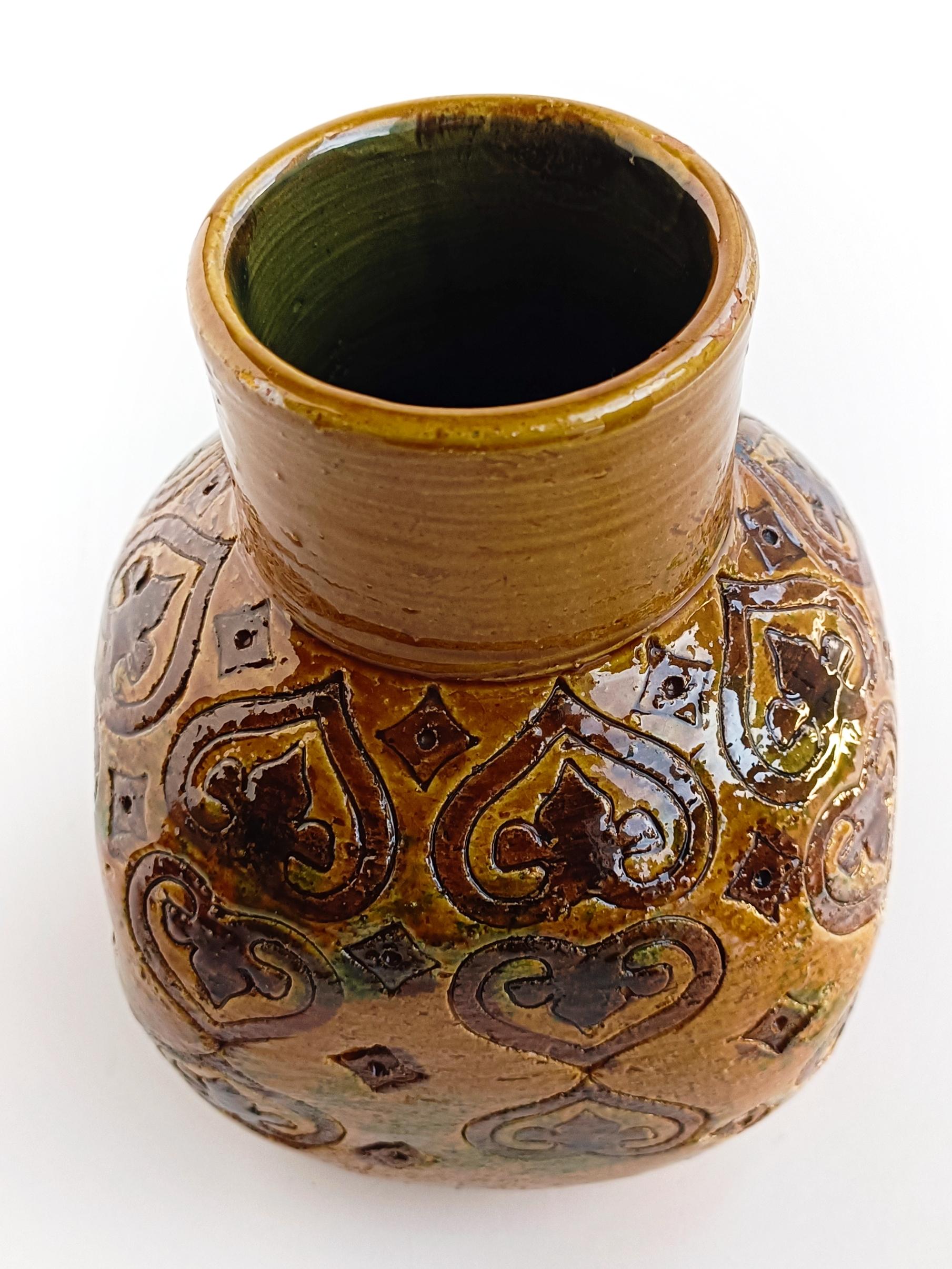 Hand-Painted Bitossi by Aldo Londi Spagnolo Decor Ceramic Vase, Italy, 1960s