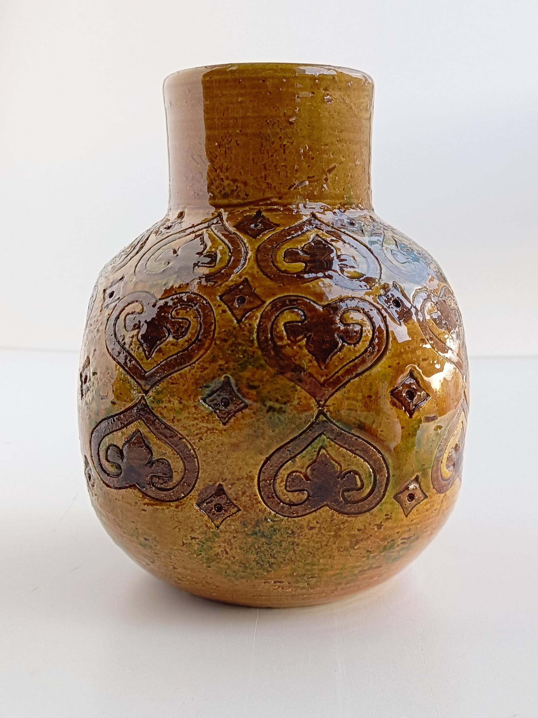 Bitossi by Aldo Londi Spagnolo Decor Ceramic Vase, Italy, 1960s In Excellent Condition In Valencia, VC