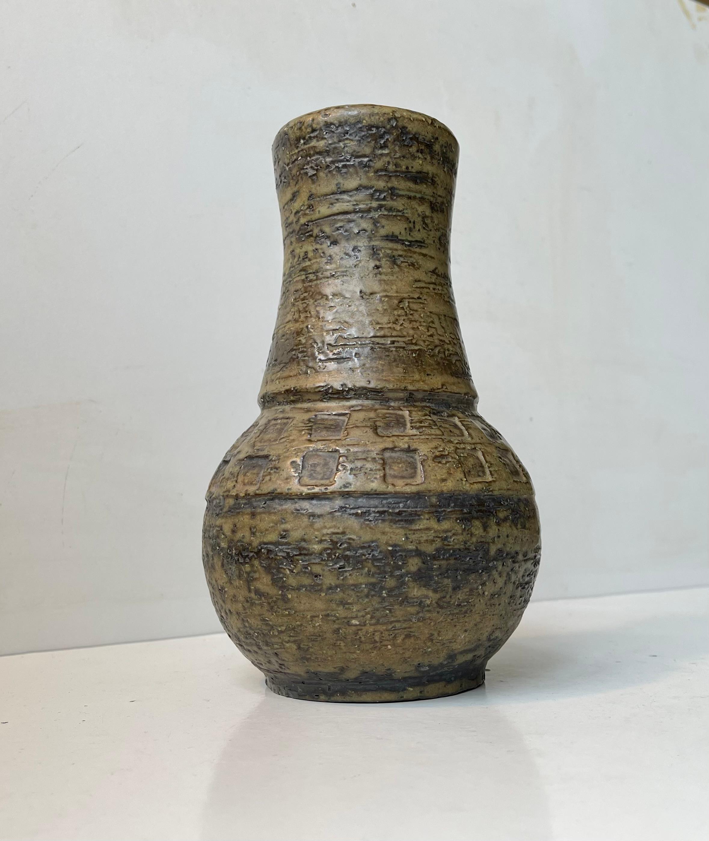Mid-Century moderno Vaso in gres Bitossi Camouflage Glaze Chamotte di Aldo Londi in vendita