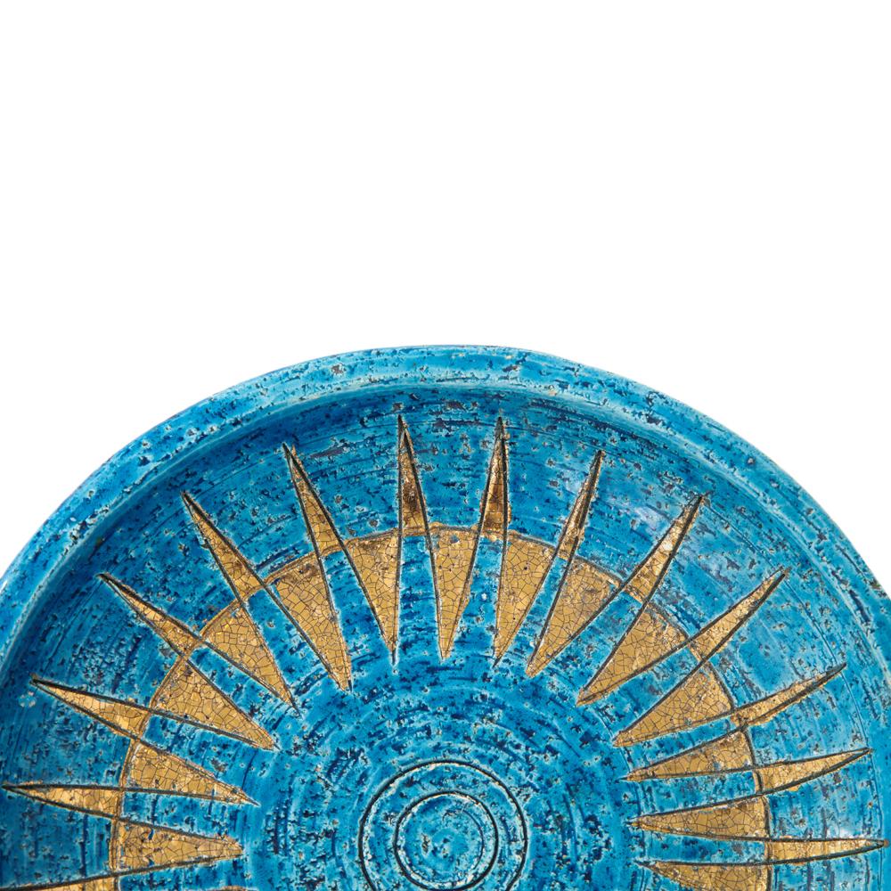 Mid-Century Modern Bitossi Ashtray, Ceramic, Blue and Gold Sunburst, Signed