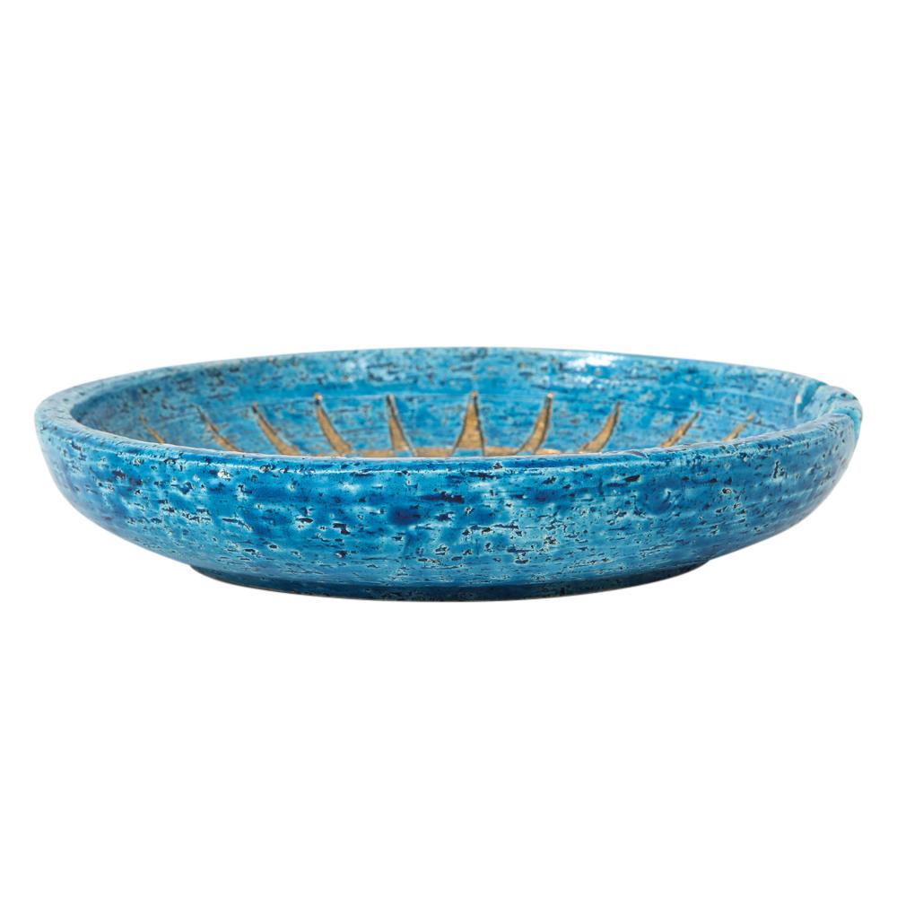 Glazed Bitossi Ashtray, Ceramic, Blue and Gold Sunburst, Signed