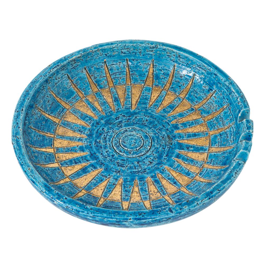 Mid-20th Century Bitossi Ashtray, Ceramic, Blue and Gold Sunburst, Signed