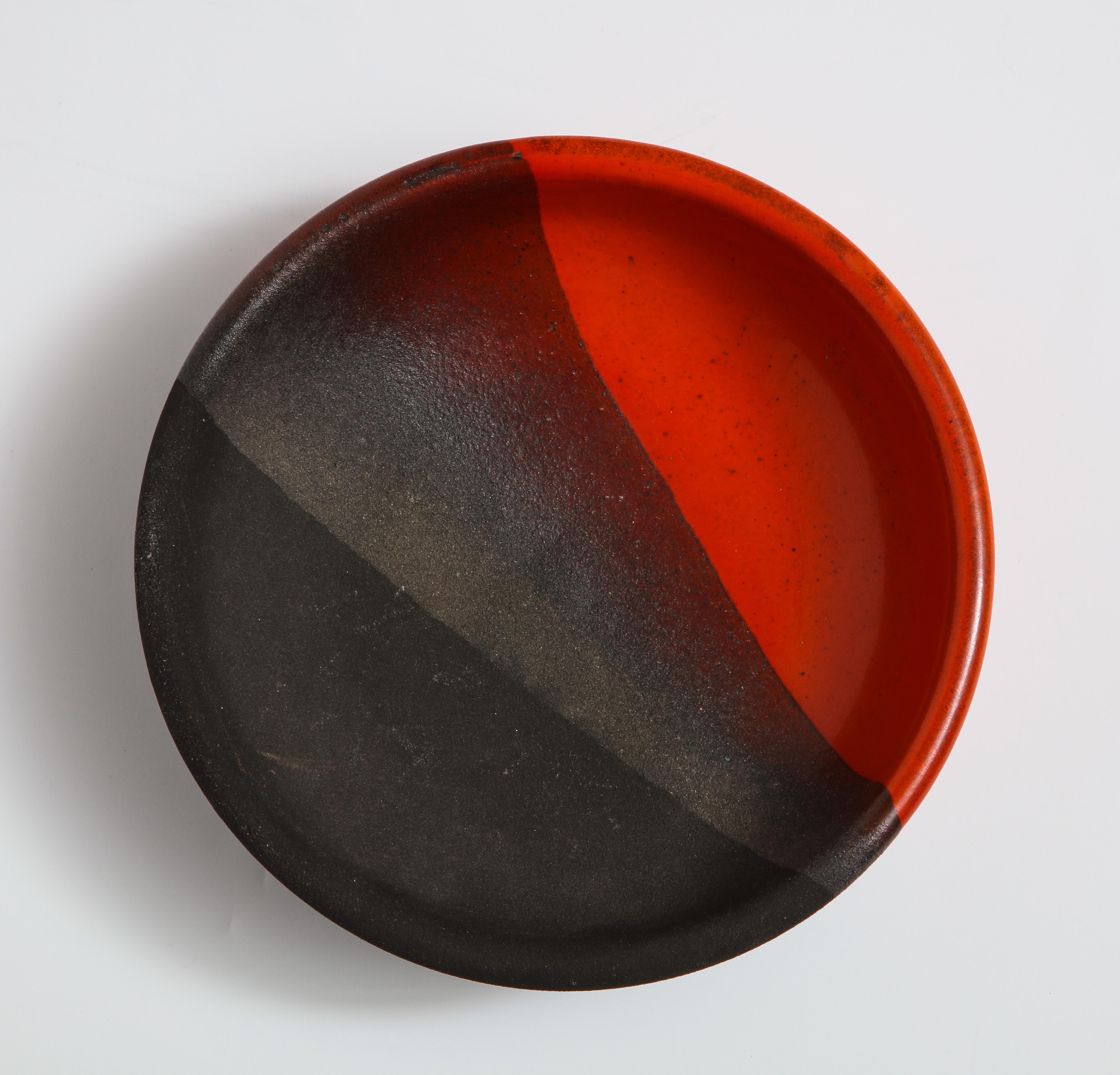 Mid-Century Modern Bitossi Bowl, Ceramic, Orange, Matte Black, Signed