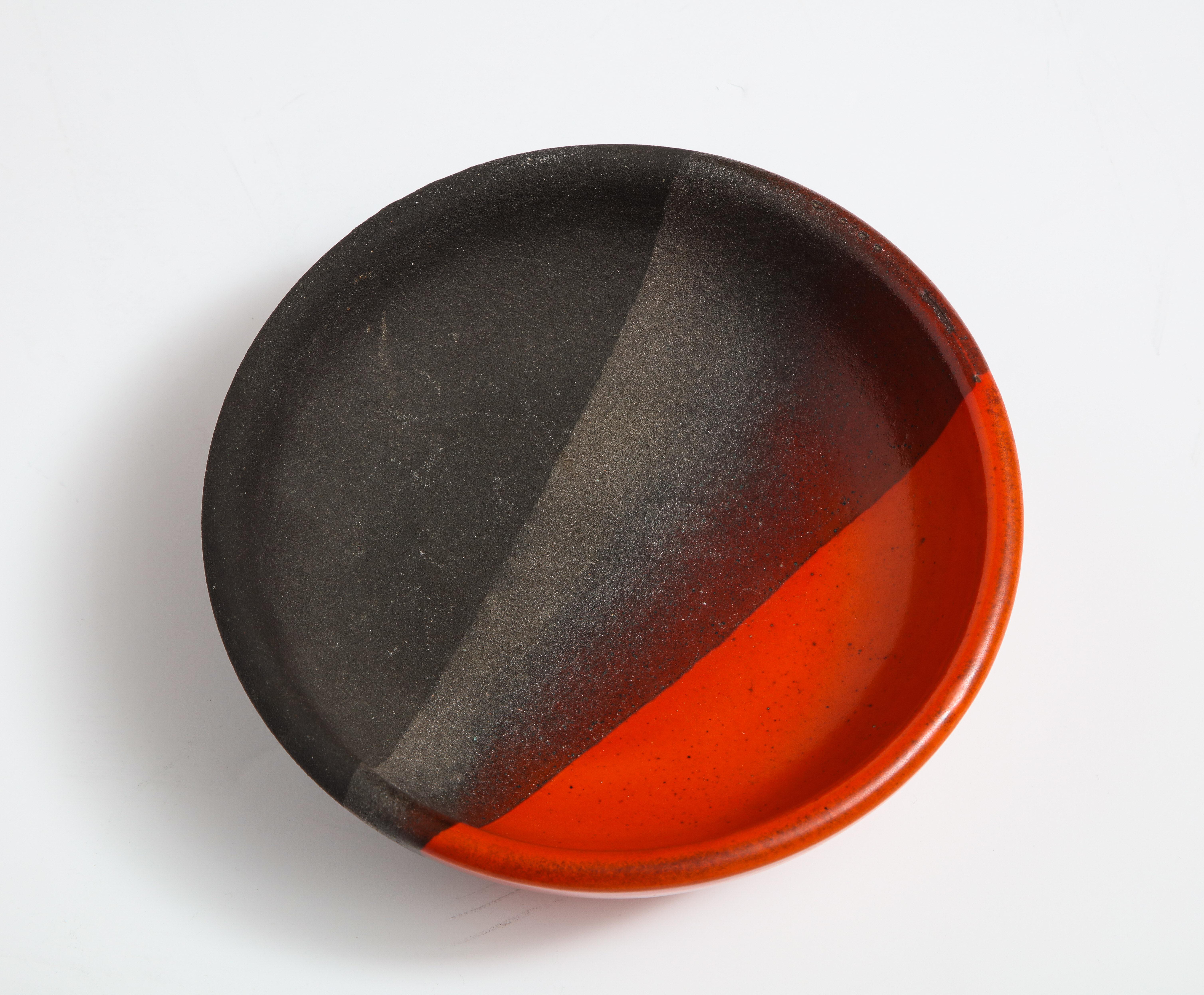 Italian Bitossi Bowl, Ceramic, Orange, Matte Black, Signed