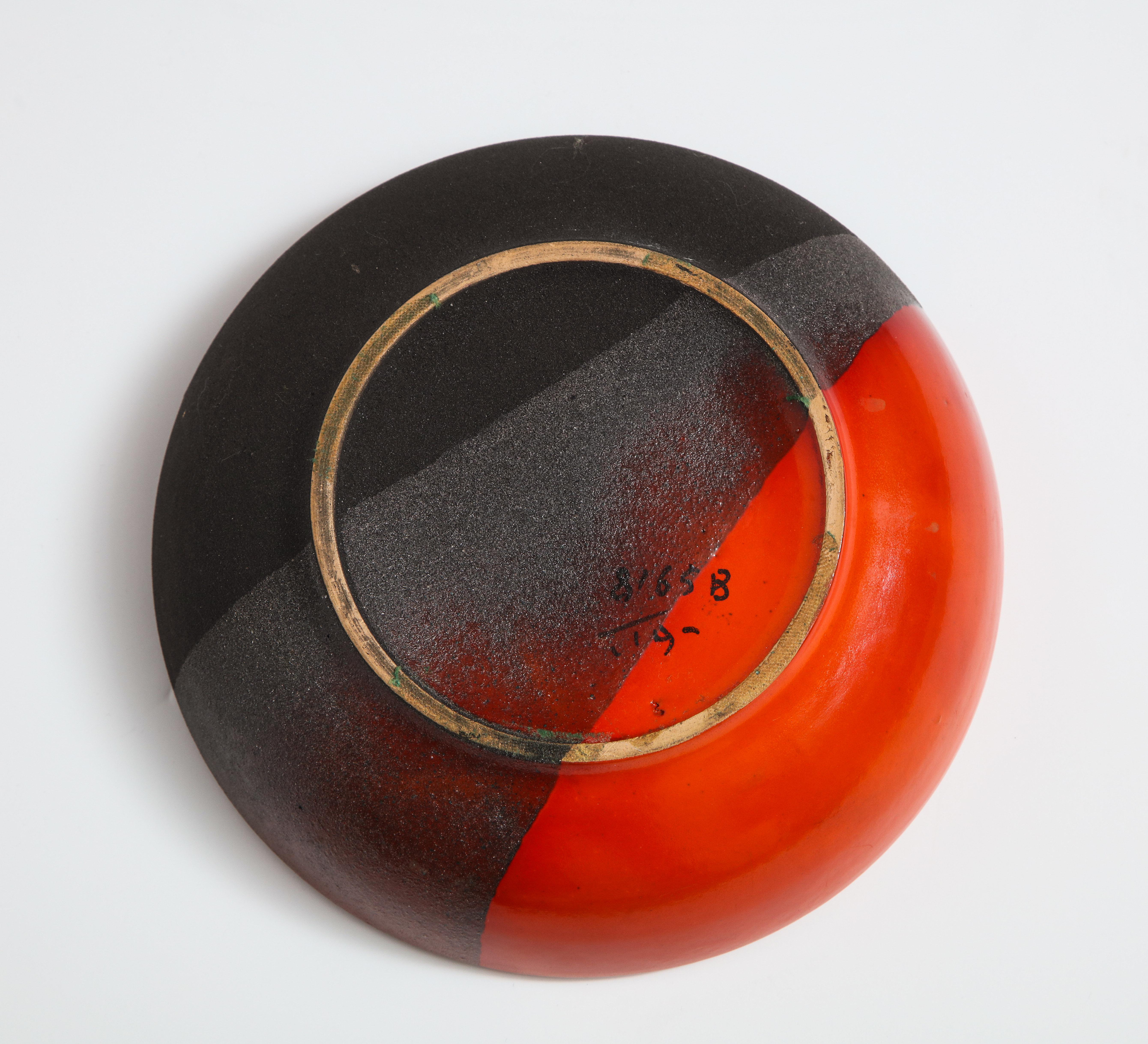 Bitossi Schale:: Keramik:: Orange:: Schwarz matt:: signiert (Glasiert)