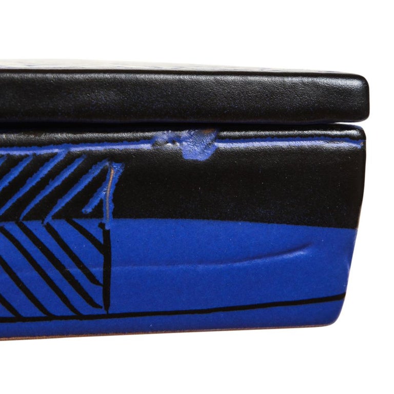 Bitossi Box, Ceramic, Sgraffito, Blue, Black, Abstract, Geometric ...
