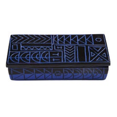 Bitossi Box, Ceramic, Sgraffito, Blue, Black, Abstract, Geometric, Signed