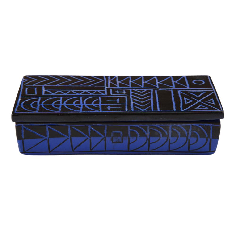 Bitossi-Schachtel, Keramik, Sgraffito, Blau, Schwarz, Geometrisch, signiert (Italienisch) im Angebot