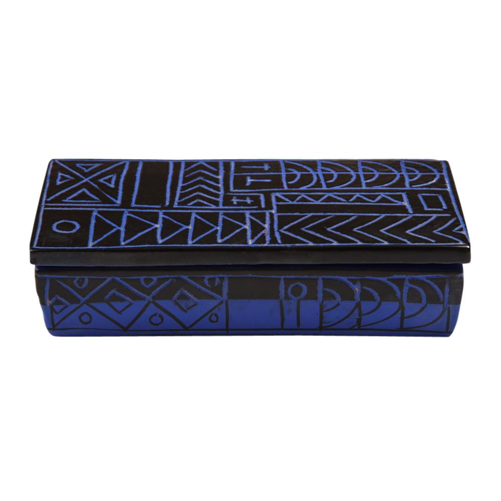 Glazed Bitossi Box, Ceramic, Sgraffito, Blue, Black, Abstract, Geometric, Signed For Sale