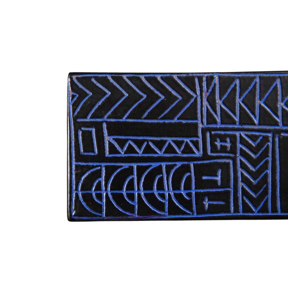 Bitossi-Schachtel, Keramik, Sgraffito, Blau, Schwarz, Geometrisch, signiert (Mitte des 20. Jahrhunderts) im Angebot