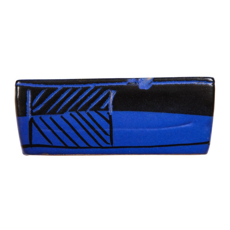 Bitossi Box, Ceramic, Sgraffito, Blue, Black, Abstract, Geometric ...