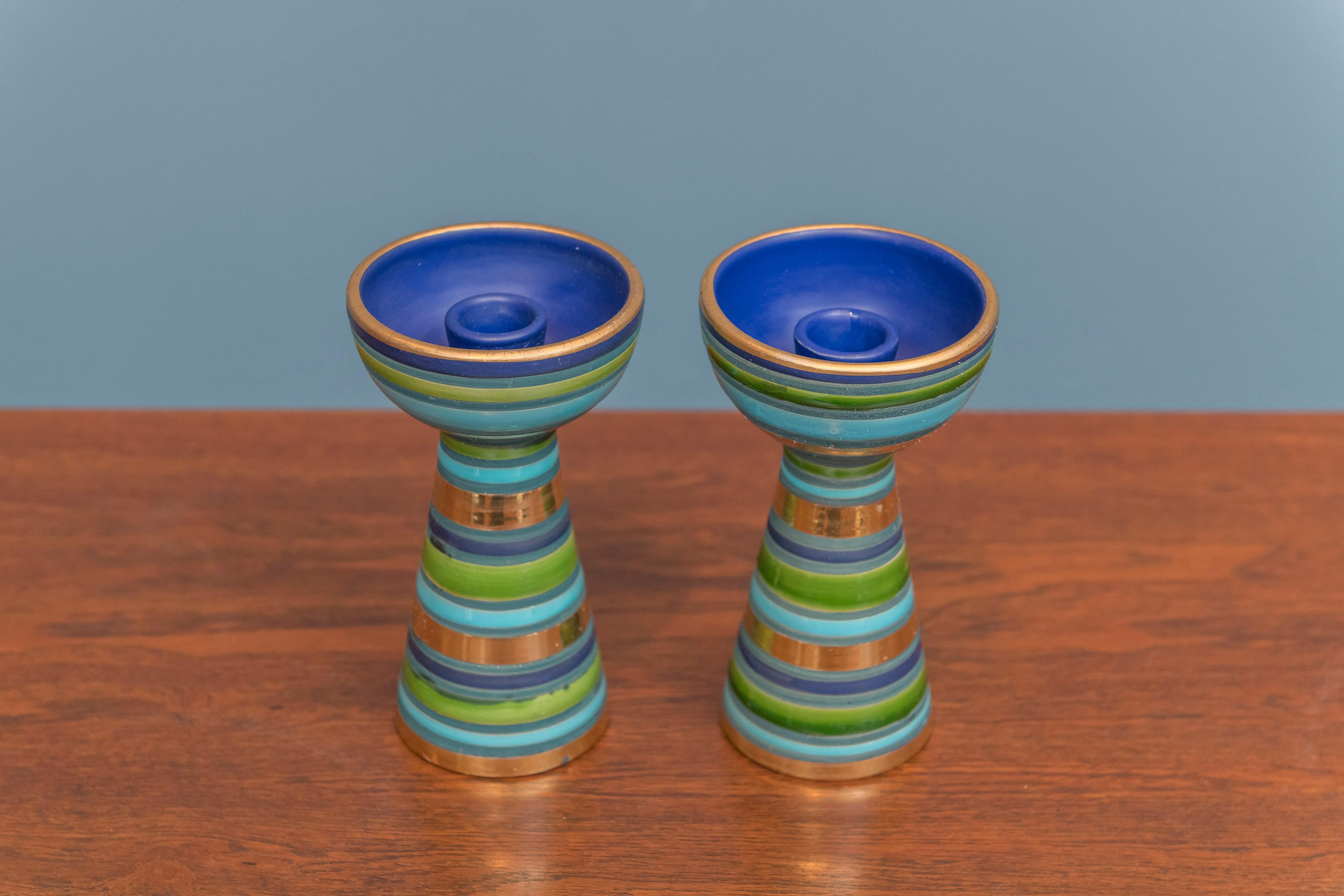 Pair of Bitossi ceramic candlesticks, in very good vintage condition.