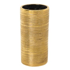 Bitossi Ceramic Cylinder Vase Brushed Gold Pottery, Italy, 1960s