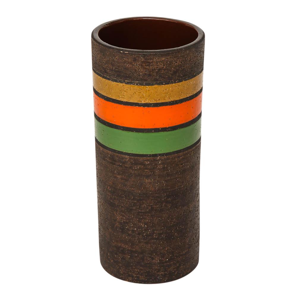 Bitossi Vase, Ceramic, Stripes, Matte Brown, Yellow, Orange, Green  In Good Condition For Sale In New York, NY