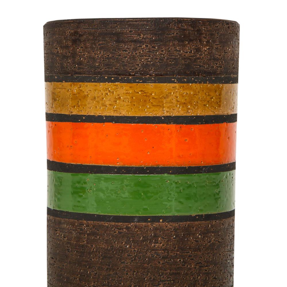 Bitossi Vase, Ceramic, Stripes, Matte Brown, Yellow, Orange, Green  For Sale 2