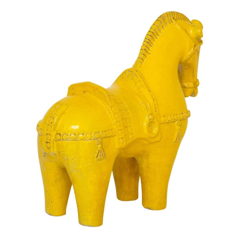 Glazed Bitossi Horse Ceramic Sculpture Yellow Signed 
