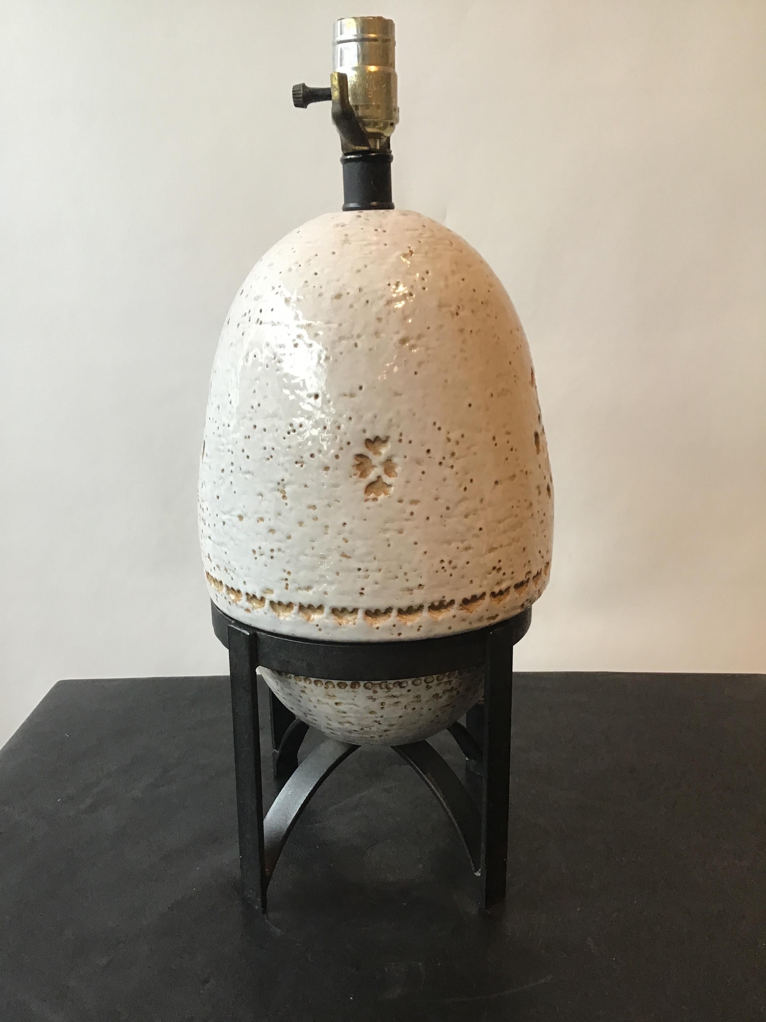 Mid-20th Century Bitossi Ceramic Lamp on Iron Base For Sale